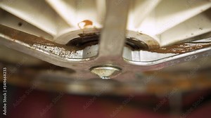 Washing laundry machine drum bearing leaking with rust and scale malfunction of internal part. Repair works needed