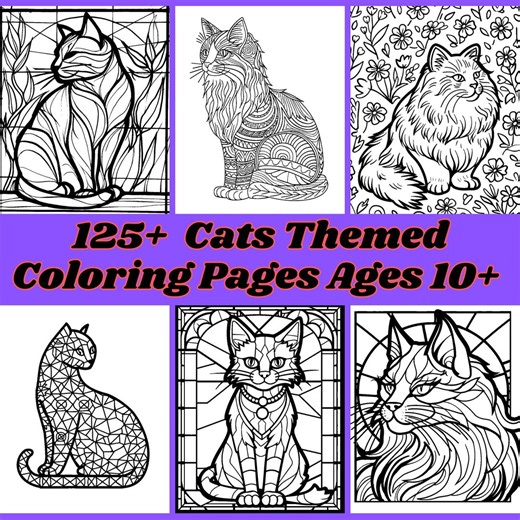 Cats Coloring Pages – 125  Geometric and Abstract Designs (PDF & PNG) - Etsy