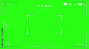 Video Recording frame layout viewfinder, mirrorless cam viewfinder frame animation, Video Camera Recording Screen Green Screen Background HD Animation. retro camcorder recording screen. Stock Video