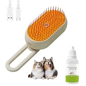 3-in-1 Steam Brush for Dogs and Cats, 2025 New Steam Pet Groomer Comb,Foldable Handle Steaming Cat Brush, Hanging Storage Steaming Brushes for Dogs (Orange+accessory)