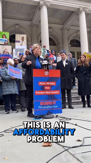 AFT on Instagram: "WATCH: The starting salary for paras & school support professionals in NYC is $32,000. This is an affordability issue. The RESPECT Checks are an elegant solution to help retain these vital staff members in our schools & helping our kids soar. @uftny @randiweingarten"