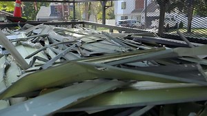 Close up of full construction garbage container, industrial rubbish on the construction site