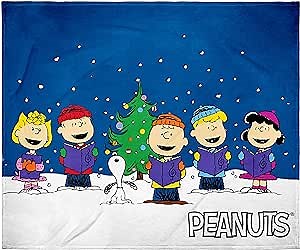 INTIMO Peanuts Snoopy Charlie Brown and Gang Christmas Caroling Silk Touch Fleece Plush Throw Blanket