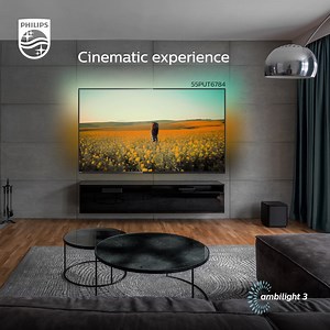 Emotion goes beyond the screen when watching Philips TV with Ambilight 3-sided technology. Get immersed in the action as you enjoy the cinematic experience of Philips TV 55PUT6784. Learn more: http://bit.ly/2RtOZJP | Philips TV