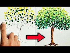 Tree finger painting for kids - finger drawing step by step