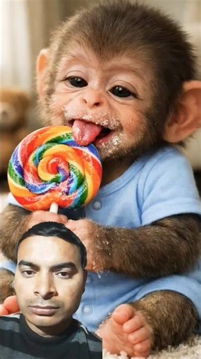 tiny monkey tasted candy for the first time!