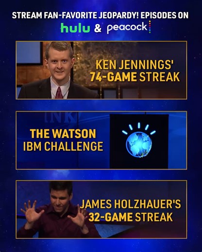 79K views · 377 reactions | Time to go ALL IN on your Jeopardy! favorites  Start streaming now on Peacock & Hulu: https://jeopardy.visitlink.me/7KdbVy | Jeopardy! | Facebook