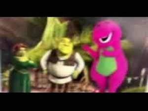 Barney pulls on Shrek's ears and gets grounded