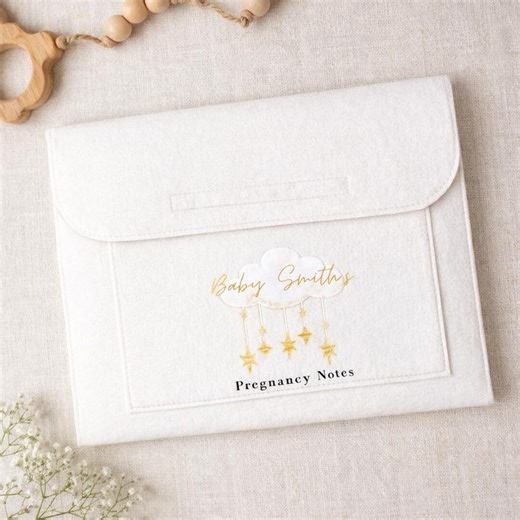 Personalised Pregnancy Notes Felt Wallet Clouds and Stars - Etsy UK