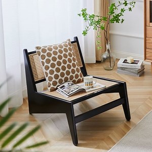 Black Rattan Ash Wood Lounge Accent Chair｜Homary
