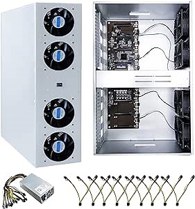Complete 8GPU Mining Machine System: Mining Equipment for Crypto, ETH Rig Frame Including CPU/SSD/RAM/2000w PSU /Motherboard/Mining Chassis/Cooling Fans, Pre-Installed Hive OS System (Without GPU)