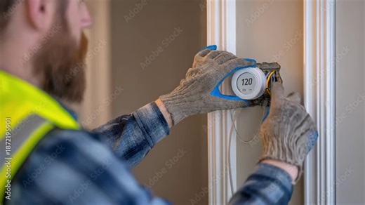 Technician repairing a wall thermostat adjusting settings to restore proper heating and cooling functionality in a residential climate control system.