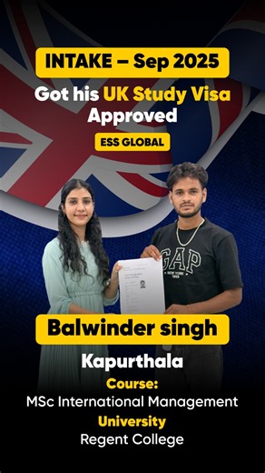 🌟 Another Success Story by ESS Global! 🌟 Big congratulations to BALWINDER SINGH from Kapurthala, Punjab on achieving his UK Study Visa. 🙌 Your determination and trust in ESS Global have finally turned your dream into reality. 🎓✈️🇬🇧 📚 University: Regent College 📖 Program: Msc International Management 📍 Campus: London Your journey proves that with the right guidance and never giving up, success is inevitable. 💯✨ At ESS Global, we don’t just process applications, we change lives! 💙 #ESSG