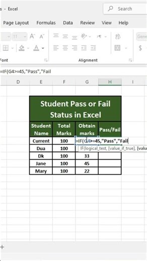 Pass or Fail Status in Excel | IF Formula for Exam Result