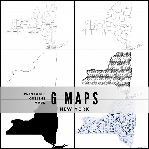 Printable New York Maps / State Outline and Labeled Geography Sheets / Letter‑size Educational Printables for Teachers and Students - Etsy