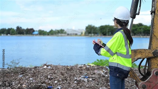 Environmental engineers work at the water storage plant, check the pH of the water, check the quality of the water.