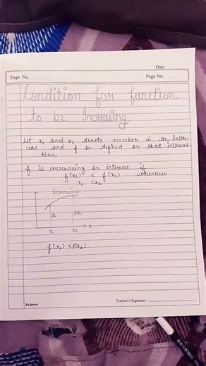 class 12 isc math project file ||explain the concept of increasing and decreasing function example