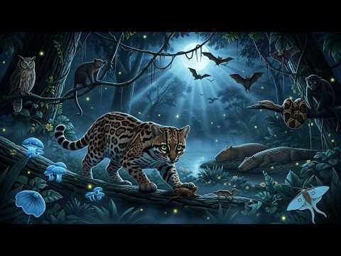 Relaxing Walk in the Amazon: Ocelot Night Hunt Under Moonlight (4K HDR)