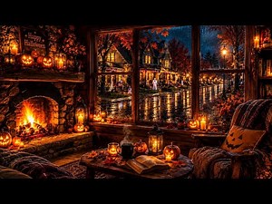 Cozy Halloween Cabin 🎃 Rain & Fireplace Sounds | 1 Hour Relaxing Autumn Ambience (4K)