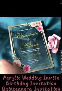 Square Acrylic Wedding Invitations,Printed Gold Invitations,Custom Sweet 16th Birthday Invitations,Acrylic Invitations,Initials or Name Printed PocKet Envelopes,10sets, 5.9x5.9''