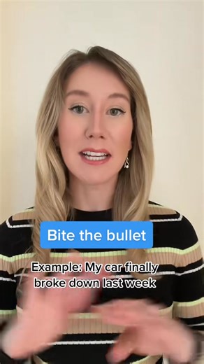 😬 “Bite the bullet” = to face a difficult or unpleasant situation with courage, even though you don’t want to. 💬 Examples: • “I hate going to the dentist, but I’ll bite the bullet and book an appointment.” • “She finally bit the bullet and told her boss the truth.” ✨ CEFR Level: B2 This is one of my VERY first videos that I ever made for my English page - this page has changed so much 😅 #english #learning #learnenglish #ielts #idioms | Learn English Lauren