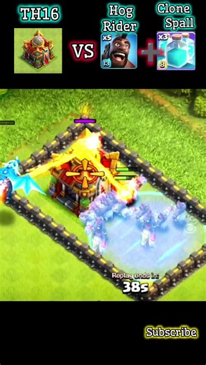 TH16 🆚 Hog Rider + Clone spall #shorts #clashofclans #coc #viral #reels #th16challage #gaming