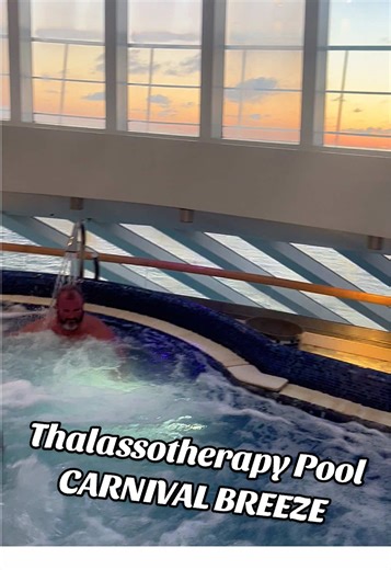 Thalassotherapy Pool on Carnival Breeze with a Beautiful Sunset 🥂. This heated mineral-rich sea water pool was amazing!! #carnivalbreeze #carnival #cloud9 #cruise #spa @carnival