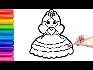How to draw easy Princess in a beautiful Dress | Easy drawing and Coloring for Kids & Toddlers