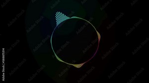 Music Circle Equalizer Round Shape, Sound Visualization Wave Animation. Abstract Digital Audio Waveform Music Equalizer Loop Animation On Black Background. Audio Spectrum Dancing