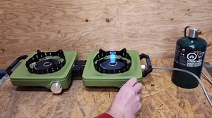 MoKo Propane Camping Stove 2 Burner, 36,000 BTU Infrared & Open Flame Hybrid, Windproof Folding Portable Outdoor Gas Cooking Kit with Frying Pan & Carry Bag For RV, Tailgating, Survival, Green