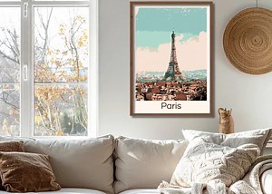 Vintage Paris Poster – Retro Eiffel Tower Poster | Parisian Art Deco Illustration | Paris Wall Art – Eiffel Tower Travel Print - Etsy UK