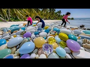 Finding Hidden Treasures on the Shore and rare pearl，Agate pebble beach with pearl scallops