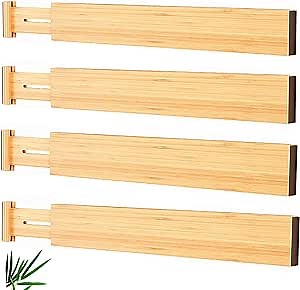 Drawer Adjustable Dividers Bamboo Separators Organization Expandable Organizers 17-22inch for Kitchen Bedroom Bathroom Dresser Baby Drawers & Closet Office 4-pack