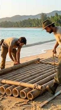 Building a Bamboo Ship on the Beach | Amazing Boat Making Process #youtubeshort