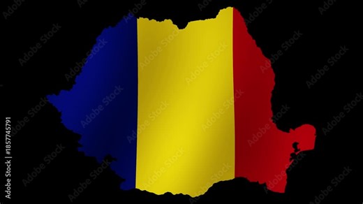 Looping animation of the Romanian flag as a map with a transparent background in 4K format