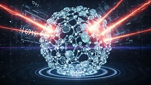 A High-Tech Representation of a Molecular Structure with Energy Beams and Data Elements, Illustrating the Fusion of Science and Digital Technology in a Futuristic Setting | Premium Stock Video Footage