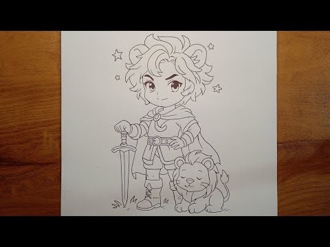 King with Lion Cartoon Drawing | Easy & Cute Royal Art Step by Step 👑🦁