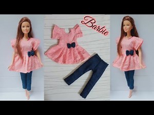Making Barbie doll short frock and denim pant||diy doll dress||A-Doll designer❤️