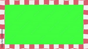Wavy Red Checkers Green Screen Animated Borders. Chroma Key Checkered Video, Frame Edges Animation, Seamless Loop. Distorted Magenta Checkerboard Moving Vertically.