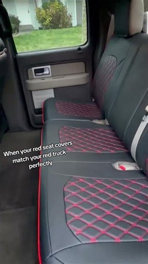 When your red seat covers match your red truck perfectly, 😍#umbrauto #truckseatcovers #trucks