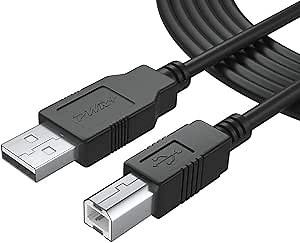 PWR+ 25Ft Extra Long USB-Printer-Cable 2.0 for HP OfficeJet Laserjet Envy, Canon Pixma, Epson Workforce, Stylus, Expression Home, Brother, Silhouette Cameo, Dell Scanner Fax Cord