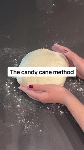 Here’s how to do the candy cane method with dough shaping!! I recommend repeating this process until the dough is tight. If you see the dough begin to tear then you have gone too far! Pushing with your right hand into a candy cane motion and then using both hands to pull back and tighten the dough #happybaking #sourdoughtok #sourdough2026 #candycanemethod #fyp