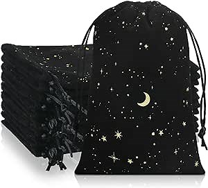 Hillban 30 Pcs 4 x 6 Inch Black Velvet Drawstrings Bags for Jewelry Moon Star Pouch with Drawstrings Ring Bags for Jewelry Gift Packaging Wedding Anniversary Christmas Eid Mubarak