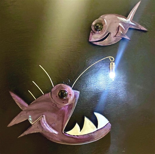 Epoxy Angler Fish Sculpture: Handmade Wood and Resin Art, Light-up LED Lantern - Etsy