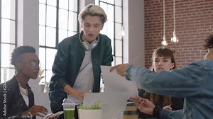 creative group of business people students brainstorming hispanic team leader man sharing ideas colleagues collaborating using laptop computer discussing project in diverse trendy office workplace