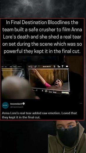 Final Destination Bloodlines captured Anna Lore’s real tear during the safe crusher scene.