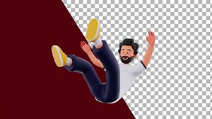 Animated 3D Man Falling with Transparent Background