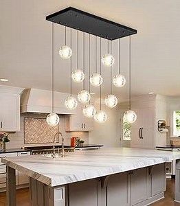 Rectangular Chandelier with LED Light Bulbs Bubble Crystal Glam Chandeliers for Dining Room High Ceiling Pendant Lighting Fixtures Interior Living Room Lighting Black