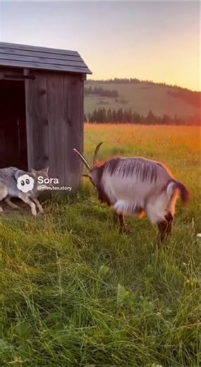 Hero Goat Defends Tiny Rabbit from Coyote Attack #animalrescue #goatlife