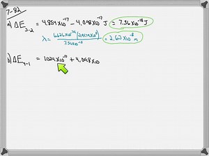 Photoelectron spectroscopy applies the principle of the photoelectric effect to study orbital energies of atoms and molecules. High-energy radiation (usually UV or x-ray) is absorbed by a sample and an electron is ejected. The orbital energy can be calculated from the known energy of the radiation and the measured energy of the electron lost. The following energy differences were determined for several electron transitions: Calculate ΔE and λof a photon emitted in the following transitions: (a) 